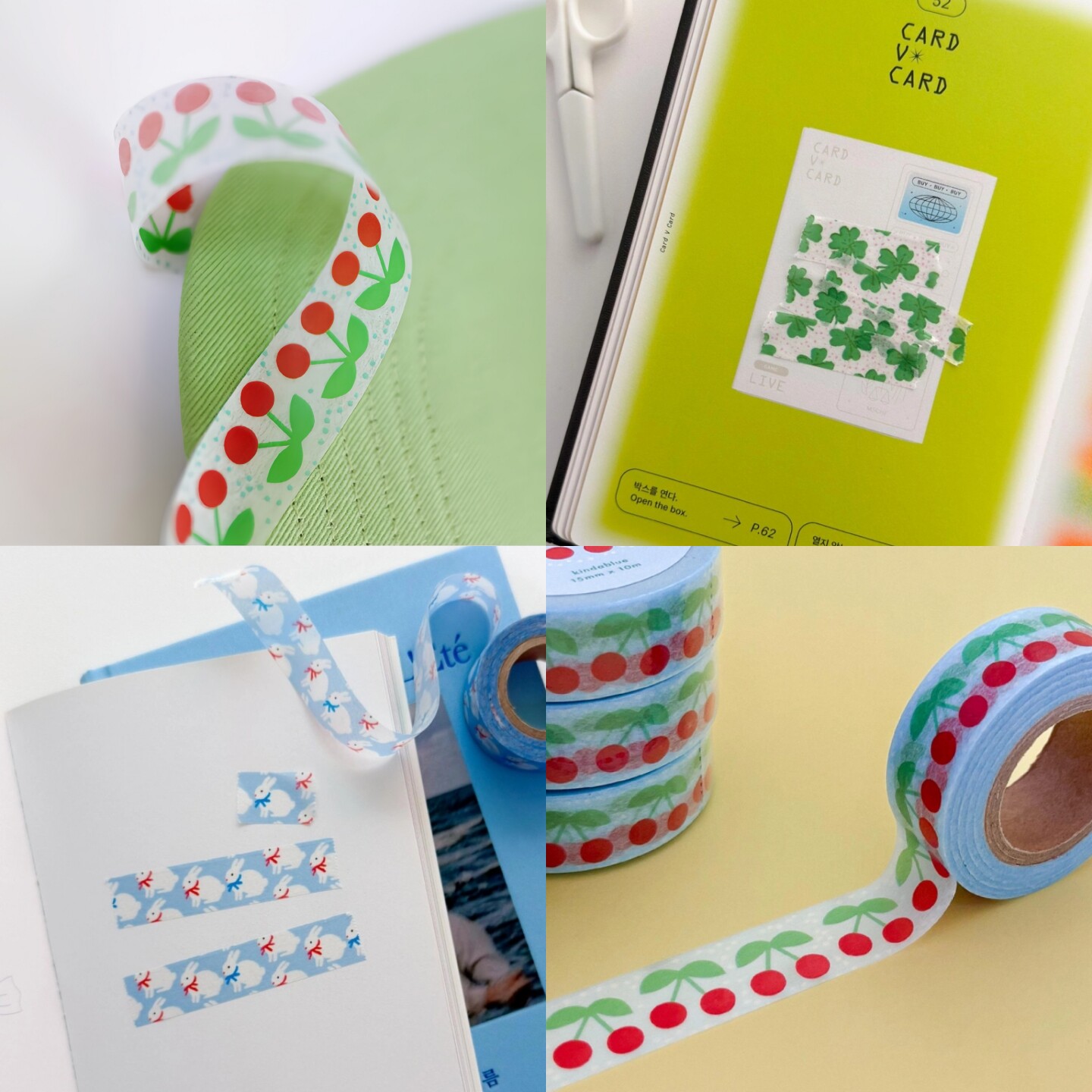 浮光分装 韩国kindablue 兔子/樱桃/四叶草 韩系简约拉条手帐胶带