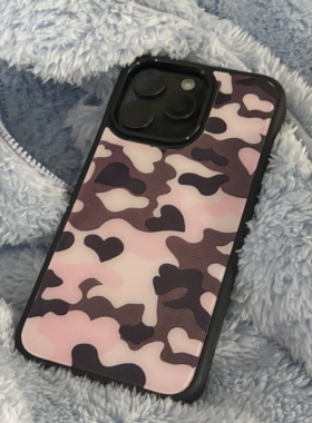 AnotherHill原创迷彩爱心可磁吸手机壳有挂绳孔