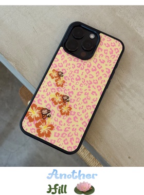 AnotherHill原创豹纹扶桑花小猴子版本黑边亚克力壳适用于iPhone Jaden同款