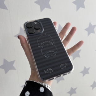 Anotherhill原创黑灰条纹双子星手机壳圆边双层imd双子星手机支架