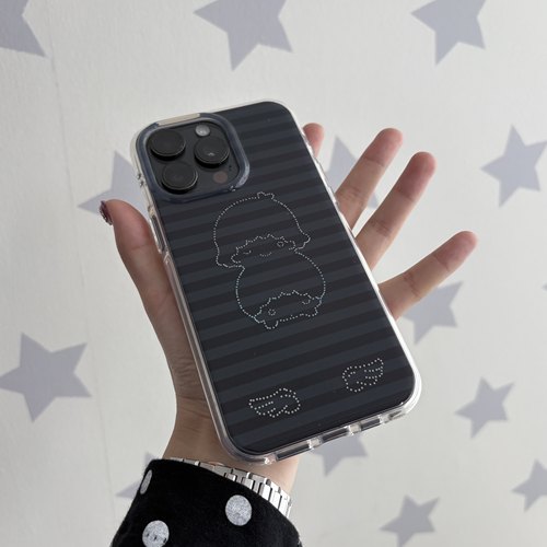 Anotherhill原创黑灰条纹双子星手机壳圆边双层imd双子星手机支架