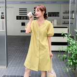 法式复古气质V领百搭连衣裙女2025夏季新款设计感淡人单排扣裙子，女装连衣裙，浙宝268（原浙宝222）