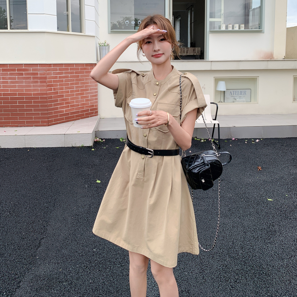 2025夏季新款時尚百搭圓領短袖連衣裙女顯瘦裙子潮2530-130-178，女裝連衣裙，浙寶268（原浙寶222）