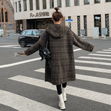韩系学院风格子中长款双面羊绒大衣女秋冬设计感斗篷连帽毛呢外套，女装毛呢外套，浙宝268（原浙宝222）