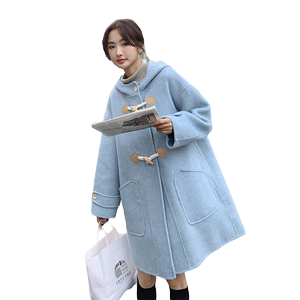 2023新款两色连帽牛角扣双面呢大衣2385-P270控368+图片