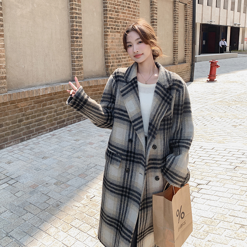 2023新款格子双面过膝呢大衣2371-P270控368+，女装毛呢外套，浙宝268（原浙宝222）