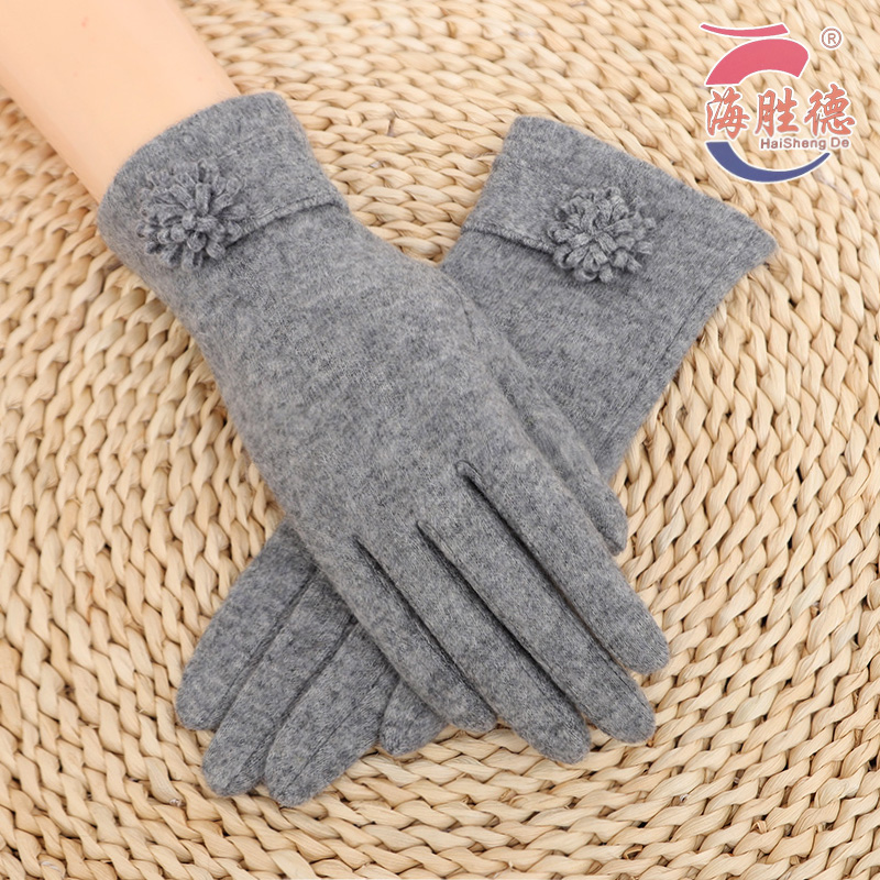 单层手套羊毛女秋冬触屏