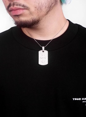 YBSJewelry军牌十字架吊坠满钻镶嵌电镀18k白金