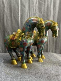 独特收藏纯铜景泰蓝掐丝珐琅彩高50厘米走马上任唐马大摆件一对