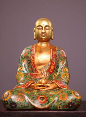 书房佛堂供奉景泰蓝掐丝珐琅彩坐禅守护地藏王菩萨摆件重4080克，
