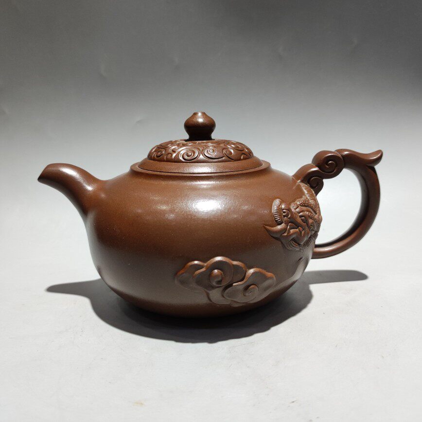 金鼎商标汪宝根原矿紫泥料容量300毫升龙图祥瑞紫砂龙壶摆件