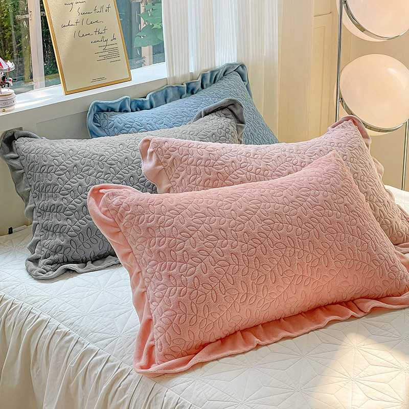 毛绒枕套纯色花边牛奶绒枕头套加厚枕头套加绒枕芯内胆套一对装