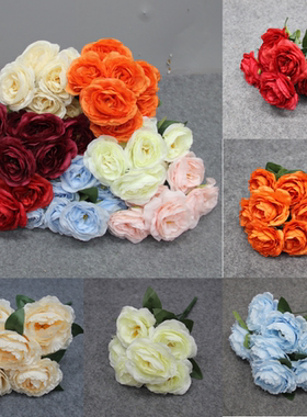 7头洋牡丹 仿真把束西洋玫瑰假花绢花家居插花装饰欧式花墙