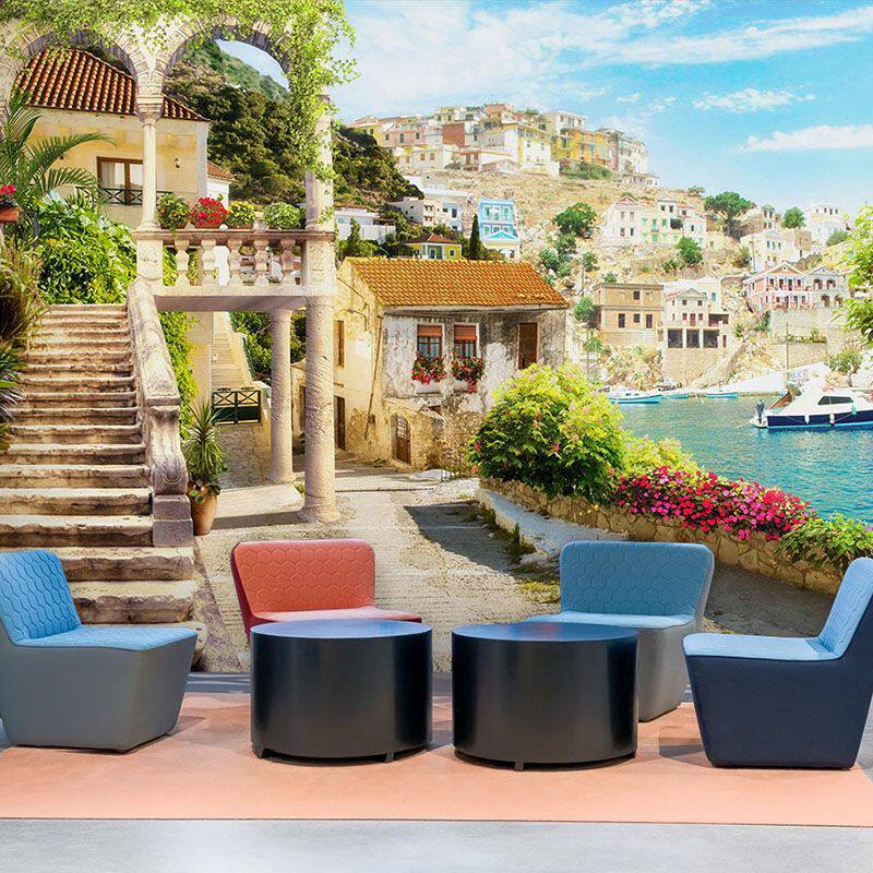 3d立体欧式小镇街景壁纸复古建筑风景壁画客厅沙发背景墙餐厅墙纸