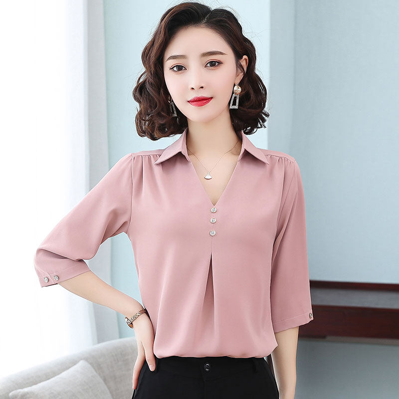 衬衫女中袖2020新款加肥加大码宽松雪纺衫中年妈妈装衬衣夏装小衫在类目 女装/女士精品, 蕾丝衫/雪纺衫中 - 来自Buy2taobao.com提供专业的淘宝代购服务