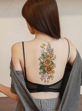 向日葵纹身贴防水持久花臂ins风背部腿部手臂腹部遮疤仿真刺青