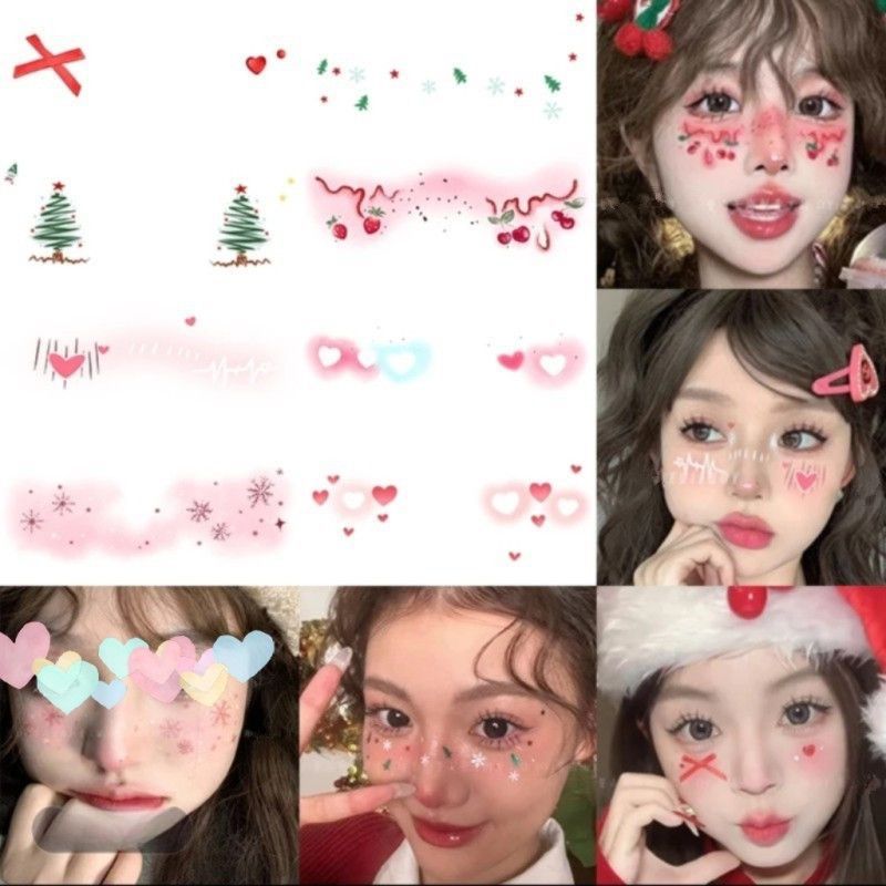 圣诞节可爱妆容脸贴纹身贴甜心少女氛围感雪花卡通腮红妆COS派对