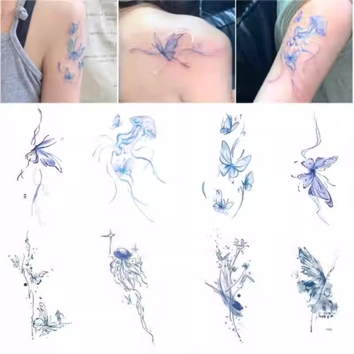 蝴蝶穿越冰河小众高颜值彩色纹身贴防水持久手臂锁骨甜酷小清新酷