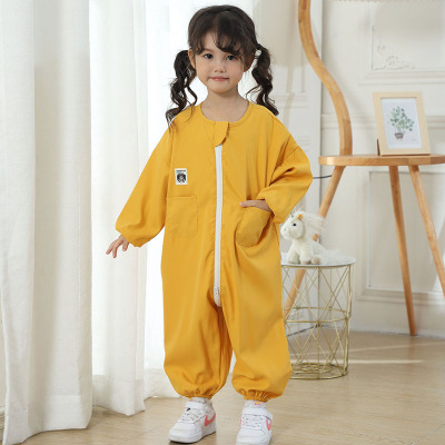 宝宝连身罩衣户外一体护服套棉衣婴儿童防水防脏爬爬行服秋季冬款