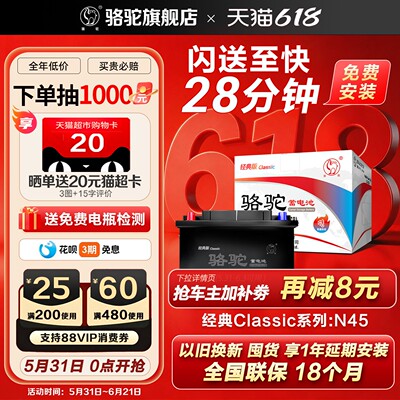 骆驼蓄电池经典N45五菱思域轩逸