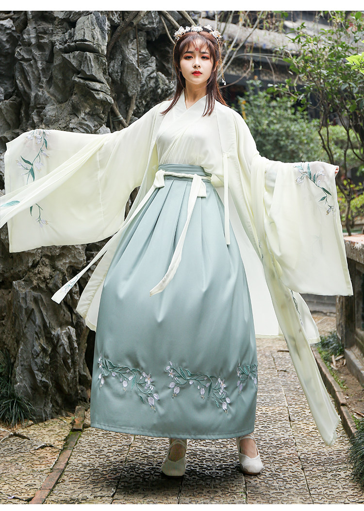 改良汉服女齐腰襦裙大袖汉服襦裙改良中国魏晋风古装仙女裙套装