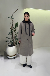 2026年秋冬新款针织连帽双面羊毛大衣女中长款宽松显瘦羊毛呢外套
