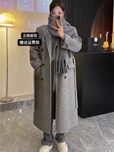 2023新款双排扣西装长款双面羊绒大衣韩版气质秋冬羊毛外套女长毛