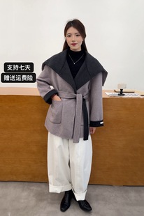 2025冬季加厚海军领双面羊毛大衣女撞色气质显瘦羊毛呢外套女短款