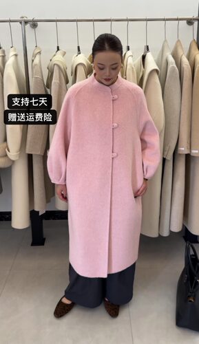 2026年早春款圆领韩系包扣双面羊毛大衣中长款显瘦羊毛呢外套女