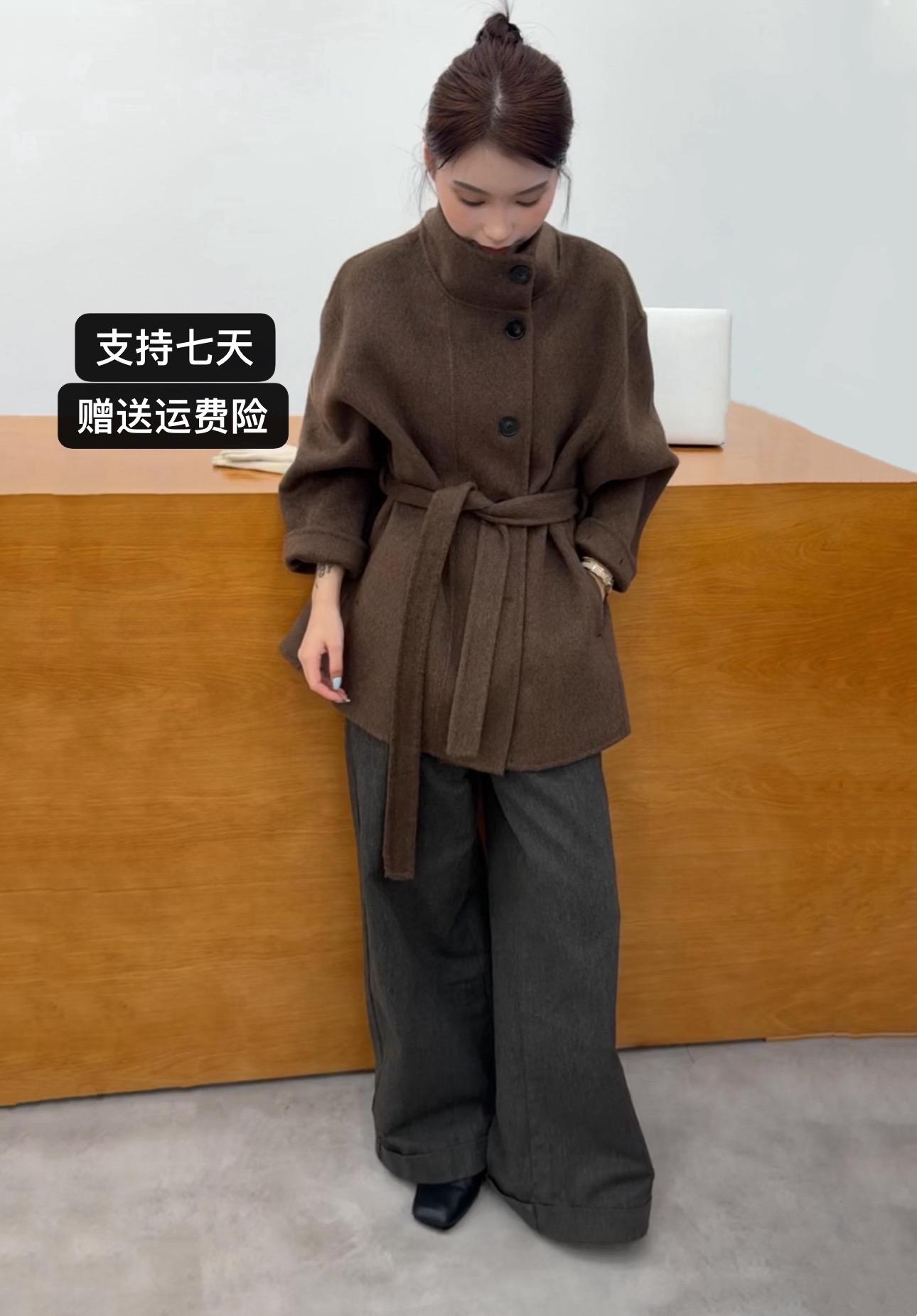 2025年冬季新款立领双面羊毛大衣女赫本风气质宽松短款羊毛呢外套