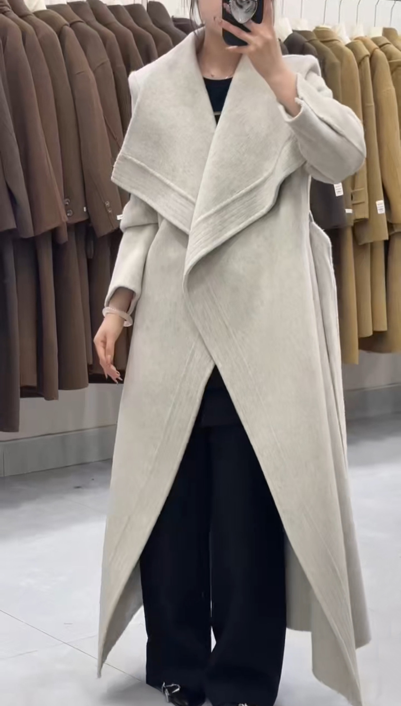 2025冬季新款双面羊毛大衣正肩大翻领宽松显瘦长款系带羊毛呢外套,女装/女士精品,毛呢外套,淘宝优惠券,粉丝福利购,淘宝优惠卷