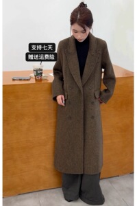 2025早春新款高端人字纹双面羊毛大衣女中长款显瘦羊毛呢西装外套