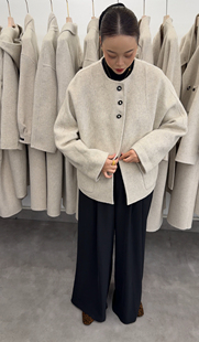 2025冬季加厚圆领双面羊毛大衣女宽松单排扣显瘦羊毛呢外套女短款