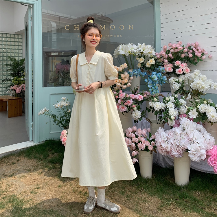 Real price ~ Korean new solid color loose medium length dress