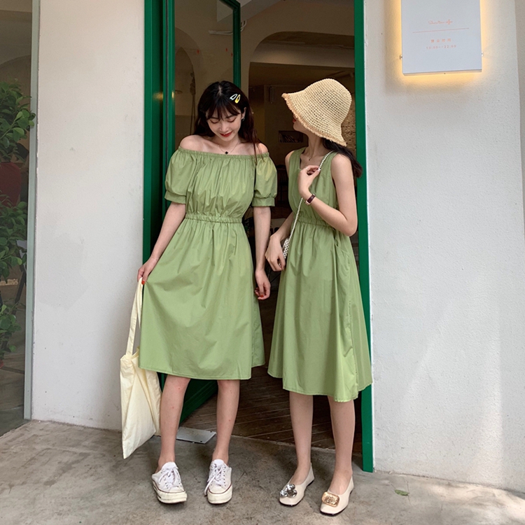Real photo real price ~ summer small fresh pure color girlfriends medium length dress female