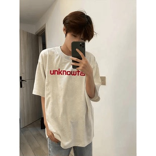 美式vibe字母刺绣圆领短袖T恤男女2026夏季新款宽松百搭情侣上衣