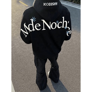 美式潮牌字母刺绣连帽卫衣男女春秋季宽松高级设计感情侣长袖上衣