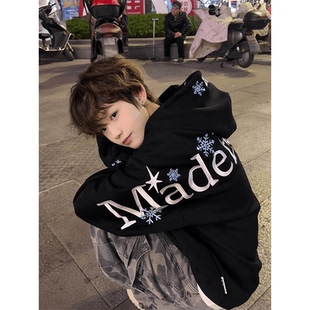 美式高街刺绣字母连帽卫衣男女春秋潮牌重磅加绒加厚百搭情侣上衣