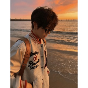 美式 外套 重磅复古棒球服百搭字母刺绣夹克男女秋冬潮牌夹棉情侣款