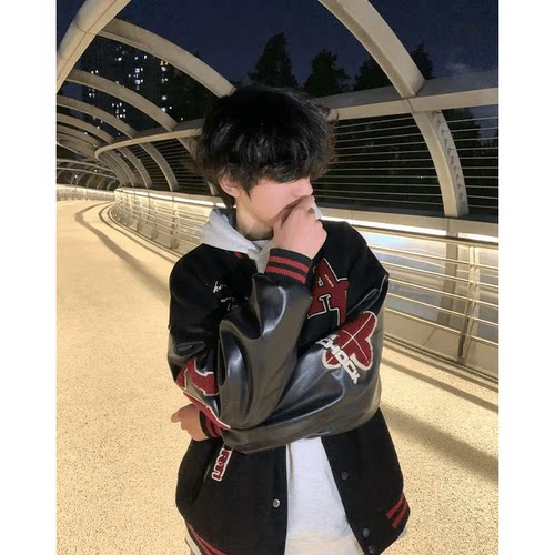 美式国潮复古字母刺绣棒球服外套