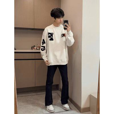 美式oversize字母刺绣圆领卫衣