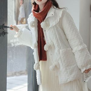 2023年新款羽绒棉服女冬设计感盘扣宽松棉袄外套加厚白色小众棉衣