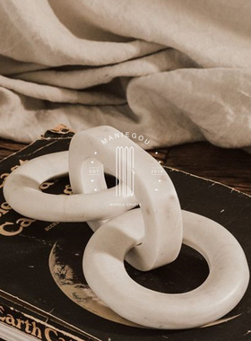 天然大理石多环摆件样板间客厅酒店桌面装饰品摆设家居玄关电视柜