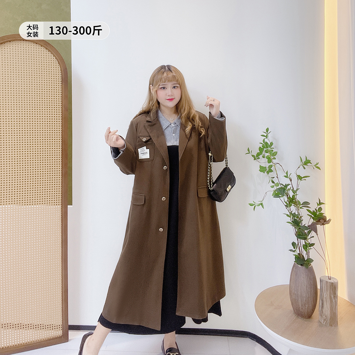 长款夹棉外套气质通勤风宽松遮肉