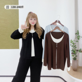 秋冬内搭撞色针织衫 韩系小个子显瘦假两件圆领上衣胖莹莹大码 女装