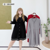 微胖mm气质条纹小黑裙胖莹莹大码 女装 秋冬内搭显瘦麻花针织连衣裙