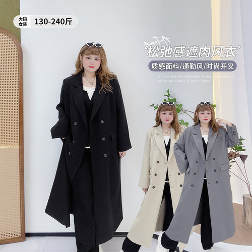 通勤风遮肉百搭开叉长款气质风衣