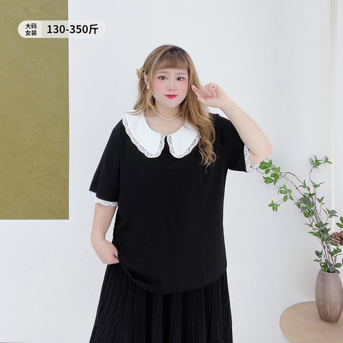 小个子宽松遮肉甜美风娃娃领T恤