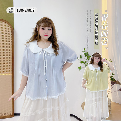 小个子显瘦百搭风撞色娃娃领衬衫