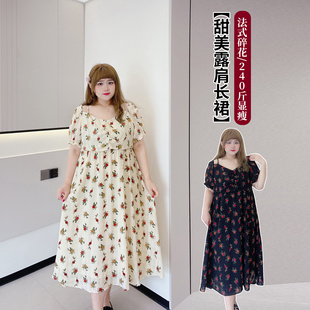 女装 胖仙女莹莹大码 胖mm夏温柔风甜美褶皱A字显瘦方领碎花连衣裙